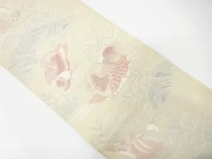 鴛鴦に渓流模様織り出し　袋帯